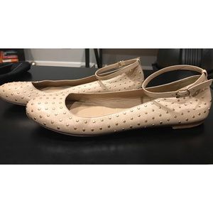 J Crew tan and gold ballet flats